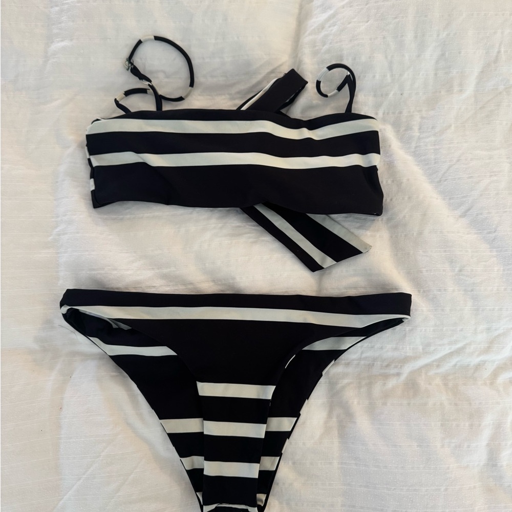 Striped Black and White Bikini Set